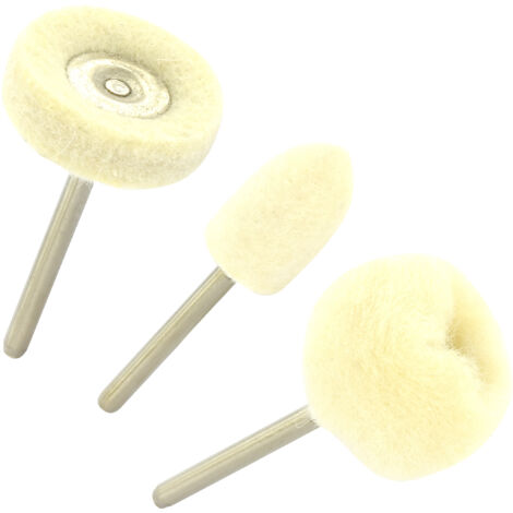 Tivoly •  3 Mini-Brosses Feutre Ø12-25-25 mm (pinceau, coupe, circulaire) •  Tige Ø3mm • Adapté à un usage sur mini perceuse type Dremel (1/3)