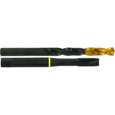 Tivoly •  Taraud machine et Foret Multi-applications [HSS-GUN-DIN371-6H] + [HSS-TiN-DIN338-Affûtage en croix-Queue 3 méplats] (Etui plastique) / Ø: 8 X 1.25 (1/3)