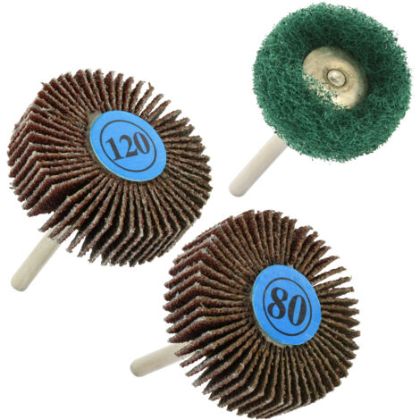 Tivoly •  3 Mini-Roues Abrasive Ø25-32(x2) mm (nylon, corindon) •  Tige Ø3mm • Adapté à un usage sur mini perceuse type Dremel (1/3)