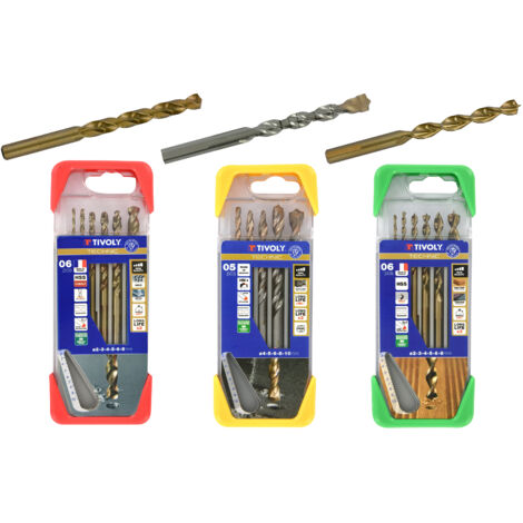 Tivoly •  Lot de 3 coffrets clipster TECHNIC : 1 coffret de forets métal cobalt 5% gradués 6pcs Ø 2 à 8mm + 1 coffret de forets béton gradués 5pcs Ø4 à 10mm + 1 coffret de mèches bois 3 pointes gradué