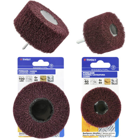 Tivoly • Lot de 1 roue à lamelles nylon abrasives / Dim Ø100x45 / Gr : 80 + 1 roue à lamelle / Dim Ø60x40 / Gr : 80  (1/2)