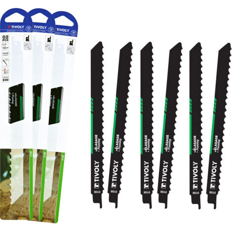 Tivoly •  Lot de 6 lames Sabre, spécial Elagage, Bois Verts, attache universelle, L230mm