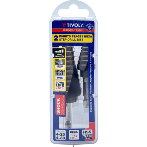 Tivoly • coffret de 3 forets étagés HSS revêtus TiAlN Ø 4 à 30mm