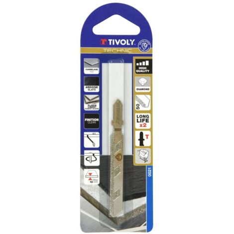 Tivoly • Blister 1 pc-Lame de scie sauteuse Diamant coupe droite Lg 76 mm Attache T