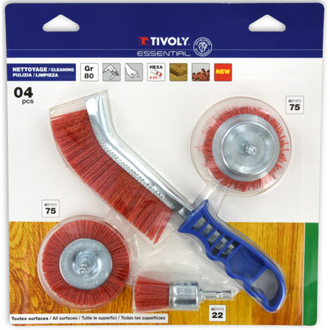 Tivoly • 3 Brosses Hexa Nylon+ 1 brosse main ergo