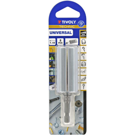 Tivoly • Kit pcs Douille Universelle + adaptateur hexa 6,35mm-carré 3/8'' - s'adapte à écrou et vis de 7 à 19mm