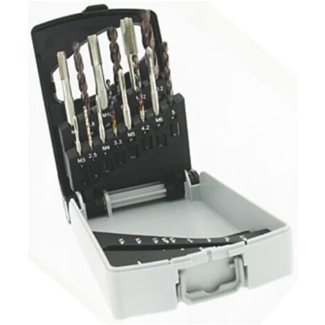 Tivoly – Coffret 15 pièces tarauds et forets – 7 tarauds HSS Fusio M3 à M12 – 7 forets HSS Ø2,5 à 10,2mm – Pour aciers résistants