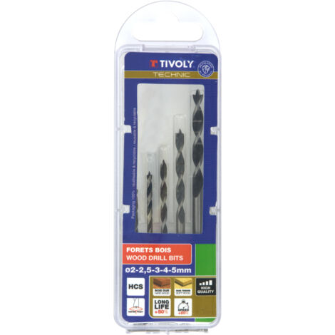 Tivoly • Coffret 5 forets bois 3 pointes gradués SLR Ø 2 à 5mm