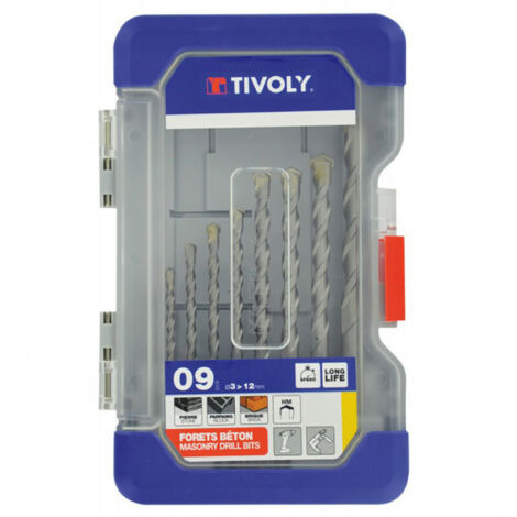 Tivoly – Coffret de 9 forets béton Ø3 à 12mm – Résistants pour perçage béton armé – Coffret plastique avec fenêtre (1/2)