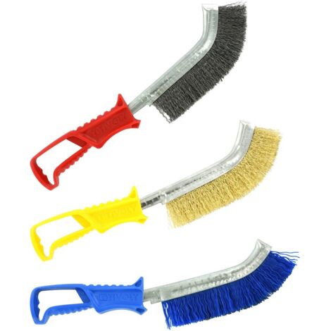 Tivoly • Lot de 3 Brosses à main Ergonomiques : Fil Acier, Fil Acier laitonné, Fil Nylon