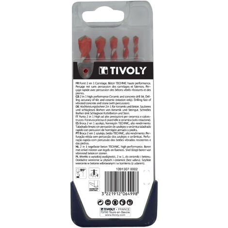 Tivoly • Coffret de 5 Forets 2en1 Beton-Carrelage Technic contenant les Ø 4-5-6-8-10mm