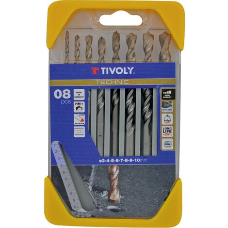Tivoly • Coffret 8pcs Forets Beton Technic Gradués contenant les Ø3-4-5-6-7-8-9-10mm