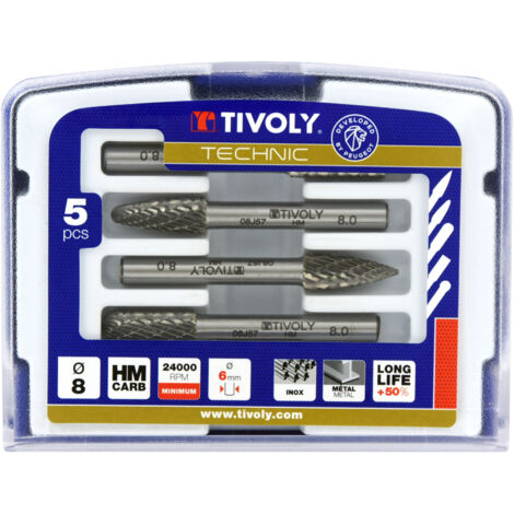 Tivoly • Coffret de 5 Fraises Limes Carbure, queue 6mm