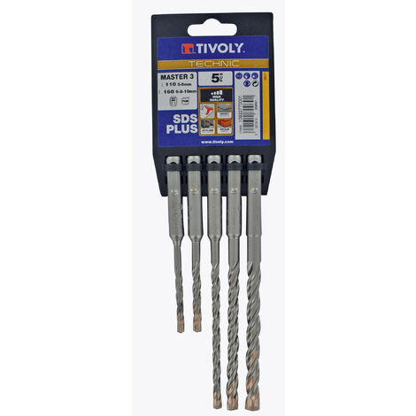 Tivoly • Lot de 5 Forets SDS+ Master 3 Technic contenant les Ø5-6mm L110 et Ø6-8-10mm L160mm