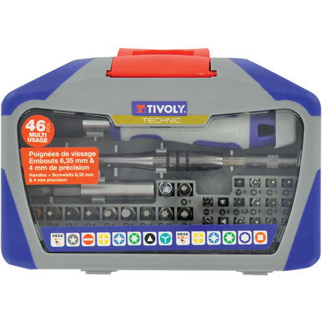 Tivoly – Coffret 46 pcs embouts de vissage hexa 6,35 mm et 4 mm – Torsion anti-casse – Queue hexagonale pour précision – Code couleur pour empreintes (1/3)