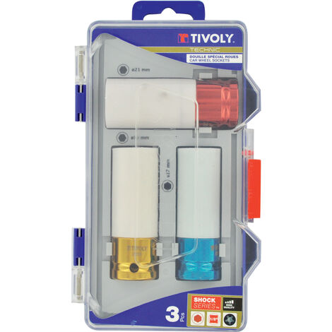 Tivoly – Coffret de 3 douilles à choc longues 1/2' – Spécial roues de voiture – Acier CrMo – Protection jantes alu – Marquage laser indélébile (1/4)