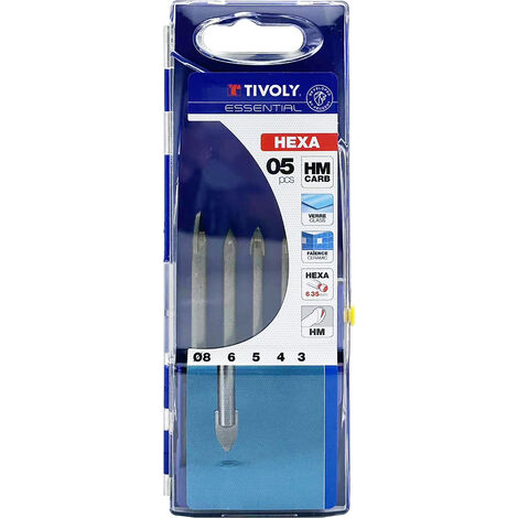 Tivoly • Coffret 5 Forets Verre Technic, Queue Hexa , Ø3, 4, 5, 6, 8mm