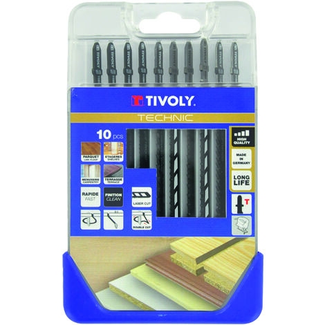 Tivoly • Coffret 10 lames de scie sauteuse pour le bois et mélaminés -Attache T