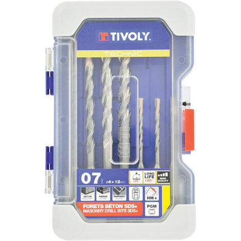 Tivoly • Coffret RANGER 7 forets SPEEDER2 SDS+ 2 taillants quadruple goujures pointe de centrage L 110- 160mm Ø 4 à 12mm 