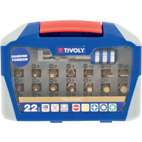 Tivoly – Coffret 22 pièces – 21 embouts torsion diamant pour métal et matériaux durs – Porte-embout magnétique quick change – Queue hexagonale 6.35mm (1/4)