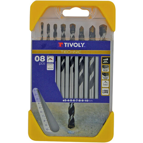 Tivoly • Coffret 8 forets béton gradués SLR Ø 3 à 10mm