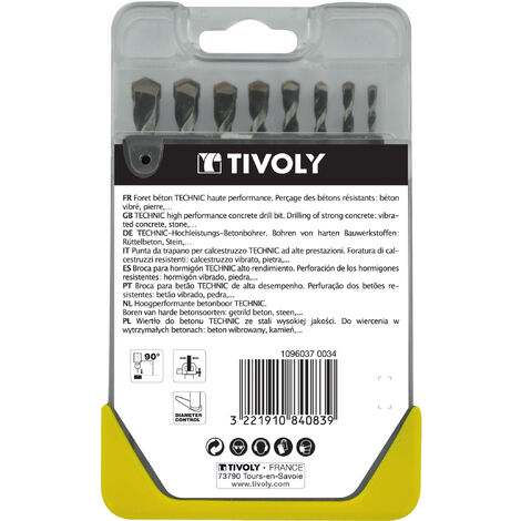 Tivoly • Coffret 8 forets béton gradués SLR Ø 3 à 10mm