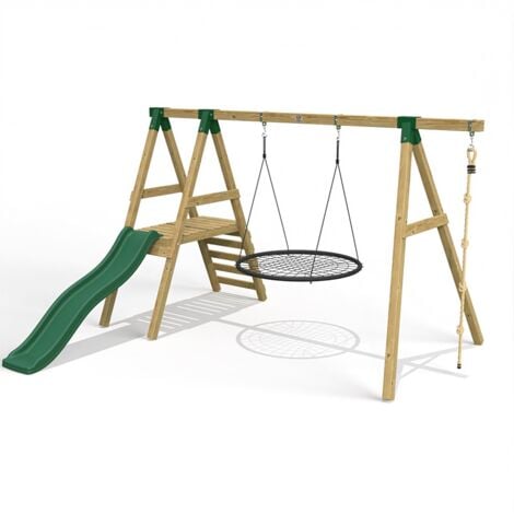 Little Rascals Wooden Single Swing Set with Slide, Nest Swing ...