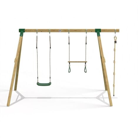 Little Rascals Wooden Double Swing Set with Swing Seat, Trapeze Bar ...