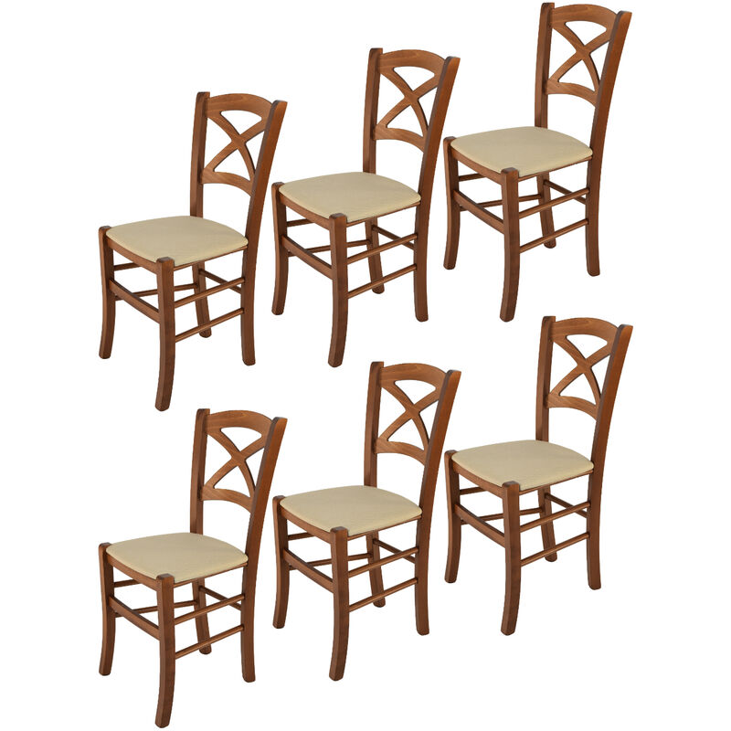 Tommychairs - Set 6 sedie modello Cross per cucina bar e sala da pranzo, robusta  struttura in legno di faggio color noce chiaro e seduta rivestita in  tessuto colore canapa