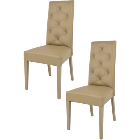 Tommychairs - Set 2 sedie modello Chantal per cucina e sala da pranzo, struttura in legno di faggio, seduta e schienale con bottoni imbottiti e rivestiti in pelle artificiale cappuccino