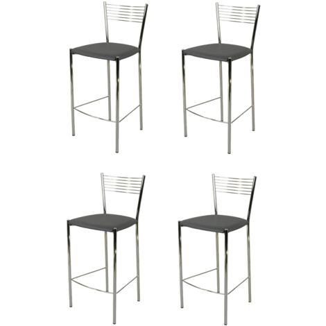 Tommychairs - Set 4 sgabelli alti modello Elegance per cucina e bar, struttura in acciaio cromato e seduta imbottita e rivestita in pelle artificiale colore grigio scuro (1/5)