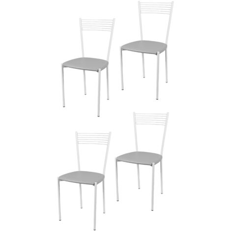 Tommychairs - Set 4 sedie modello Elegance per cucina bar e sala da pranzo, struttura in acciaio verniciata colore bianco e seduta imbottita e rivestita in pelle artificiale colore grigio chiaro