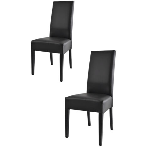 Tommychairs - Set 2 sedie modello Glory per cucina e sala da pranzo, struttura in legno di faggio verniciata in nero, seduta e schienale imbottiti e rivestiti in pelle artificiale nera (1/5)