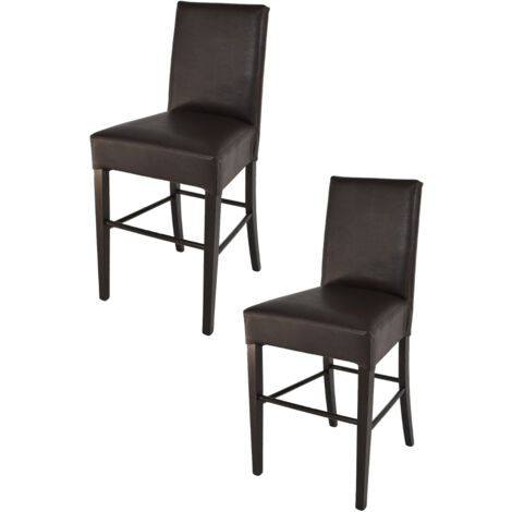 Tommychairs - Set 2 sgabelli bassi moderni modello Luisa per cucina e bar, struttura in legno di faggio color Wengé, Seduta e Schienale Imbottiti e Rivestiti in pelle artificiale colore marrone (1/5)