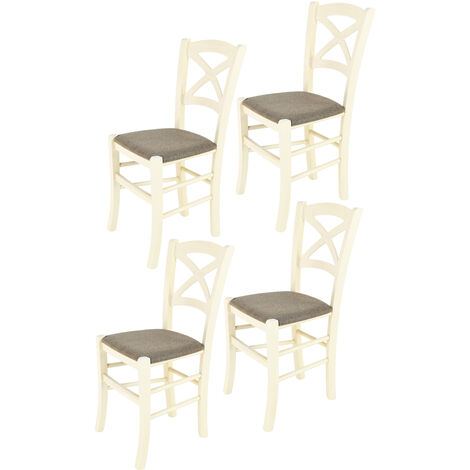 Tommychairs - Set 4 sedie modello Cross per cucina bar e sala da pranzo,  robusta struttura in legno di faggio verniciata anilina bianca e seduta  rivestita in tessuto colore capriolo