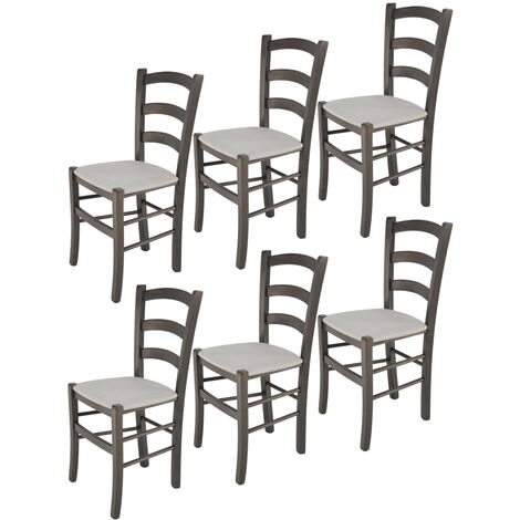 Tommychairs - Set 6 sedie modello Venice per cucina bar e sala da pranzo,  robusta struttura in legno di faggio verniciata anilina grigio scuro e  seduta rivestita in tessuto colore grigio perla