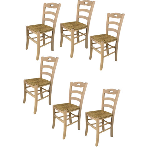 Tommychairs - Set 6 sedie modello Savoie per cucina bar e sala da pranzo, robusta struttura in legno di faggio levigato, non trattato, 100% naturale e seduta in paglia (1/5)