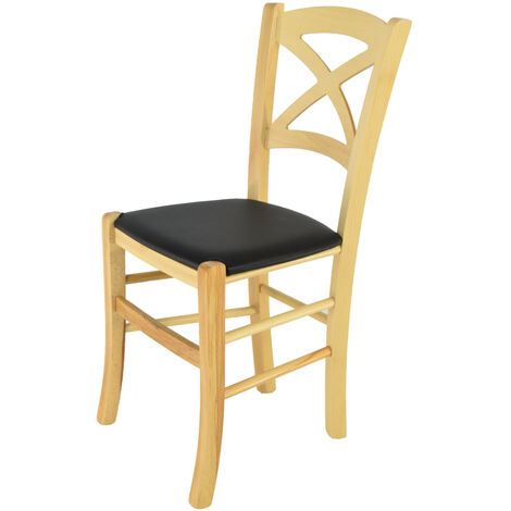 Tommychairs - Sedia modello Cross per cucina bar e sala da pranzo, robusta  struttura in legno di faggio color naturale e seduta rivestita in pelle  artificiale colore nero