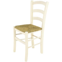 Tommychairs - Sedia modello Venice per cucina bar e sala da pranzo, robusta struttura in legno di faggio verniciata in anilina bianca e seduta in paglia