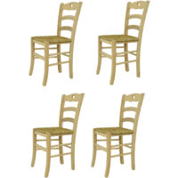 Tommychairs - Set 4 sedie modello Cuore per cucina bar e sala da pranzo, robusta struttura in legno di faggio levigato, non trattato, 100% naturale e seduta in paglia