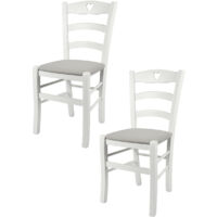 Tommychairs - Set 2 sedie modello Cuore per cucina bar e sala da pranzo, robusta struttura in Legno di faggio laccato bianco e seduta rivestita in tessuto colore grigio perla