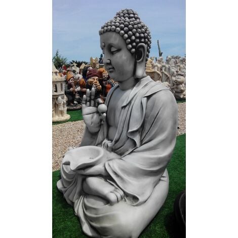 Statue Bouddha PROSPÉRITÉ 81cm. Pierre reconstituée Couleur Moss