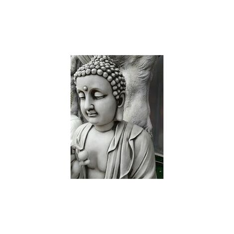 Statue Bouddha PROSPÉRITÉ 81cm. Pierre reconstituée Couleur Moss
