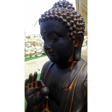Statue Bouddha PROSPÉRITÉ 81cm. Pierre reconstituée Couleur Oxyde