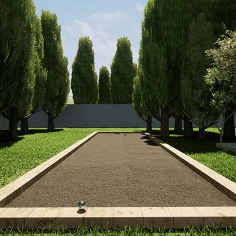 King Matériaux – Kit finition terrain de pétanque 25m² – 3 tonnes de sable stabilisé gris 0/8mm – Poutres en chêne 20x12cm – Géotextile inclus