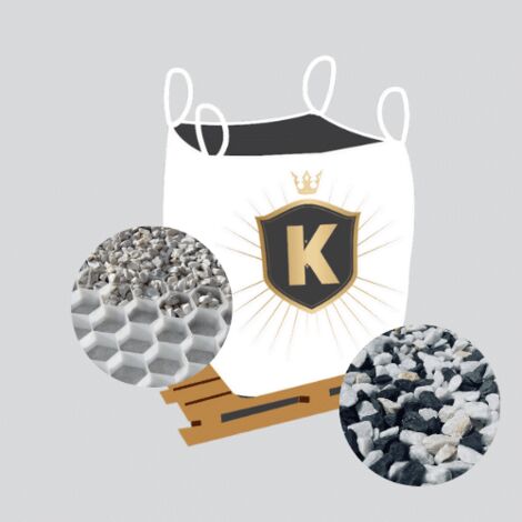 Kit Graviers blanc et noir + dalles stabilisatrices = 1 Big Bag gravier blanc et noir 12/16  1,5T [environ 20m2]  + 20m2 dalles (1/3)
