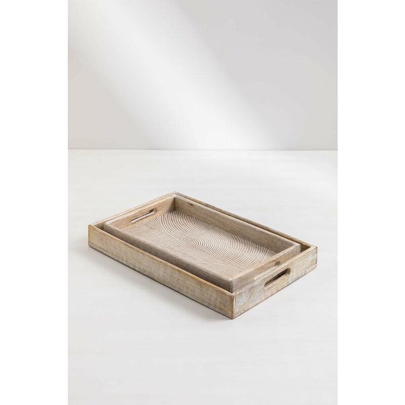 SKLUM 2er Set Deko-Tabletts aus Mangoholz Diborna Weißes Vintage-Holz