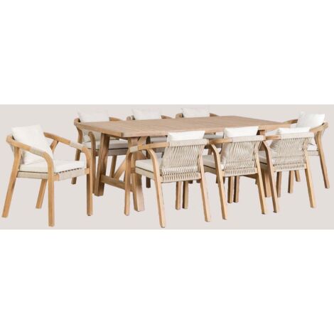 SKLUM Set aus rechteckigem Tisch 200x100 cm und 8 Esszimmerstühlen aus Akazienholz Dubai Rustikales Akazienbraun