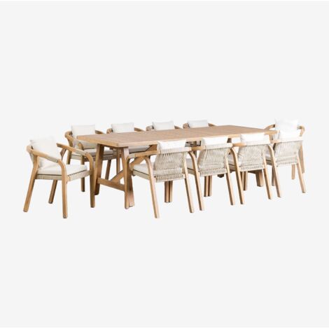 SKLUM Set aus rechteckigem Tisch (260x100 cm) und 10 Esszimmerstühlen aus Akazienholz Dubai Rustikales Akazienbraun