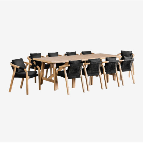 SKLUM Set aus rechteckigem Tisch (260x100 cm) und 10 Gartenstühlen aus Akazienholz Dubai Rustikales Akazienbraun